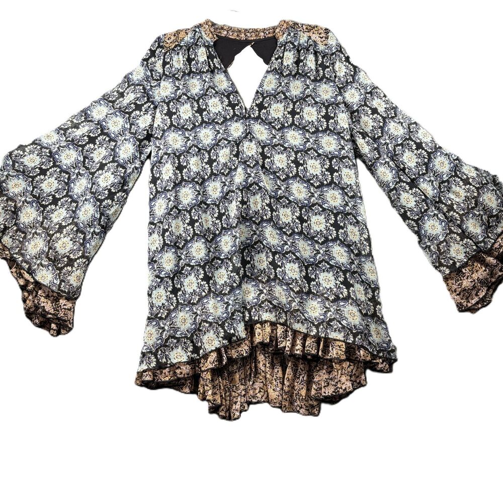 Free People Gabi Tunic Top/Dress Flowy Open Back Bell Sleeves Boho Small M268